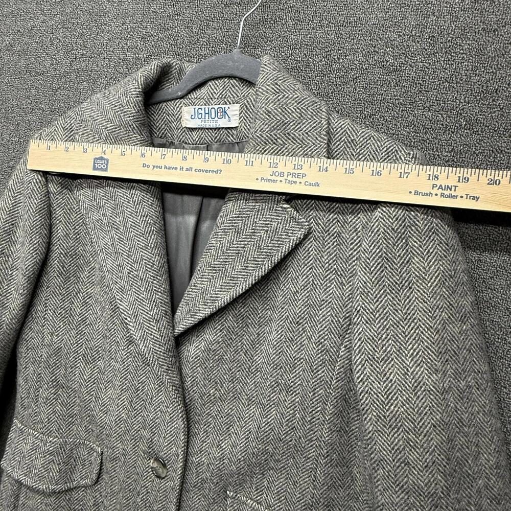 VTG J.G. Hook Women's 10/12P Gray Herringbone Wool Long Coat - Picture 8 of 11